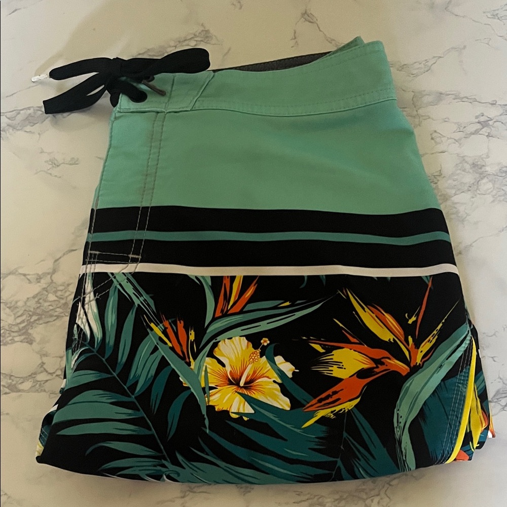 Rip Curl Green and Black Tropical Print Shorts